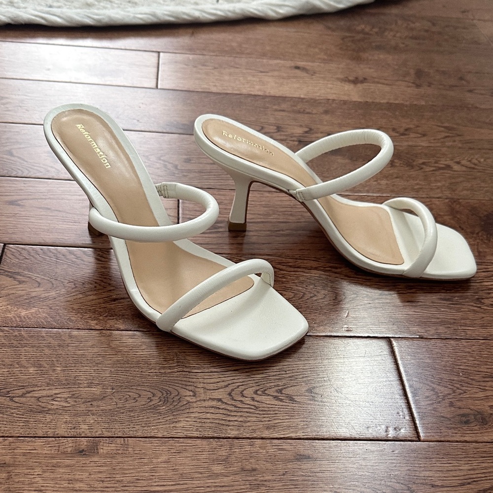 Reformation White Strappy Heels